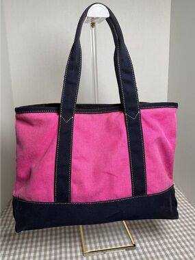 J Crew Pink and Navy Canvas Tote with Rivet Accents